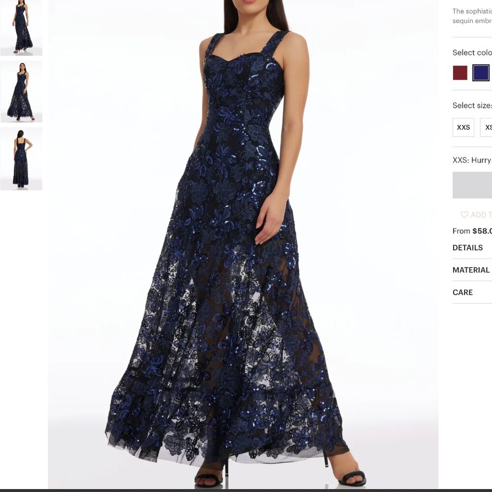 Dress the Population Anabel Sequined Embroidered Gown - Navy - XXS